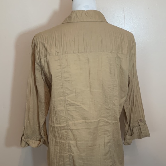 Style &co. 100% Cotton 3/4 Tabbed Sleeves Tan Button Down Shirt - Picture 7 of 10